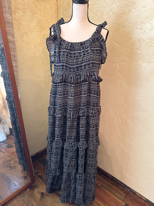 Black and White Ruffle Maxi Dress