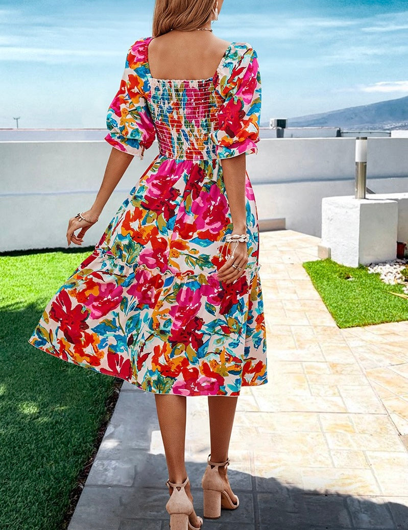 Bright Floral Midi Dress