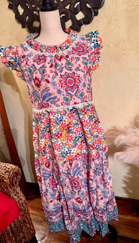 Pink Floral Tiered Dress