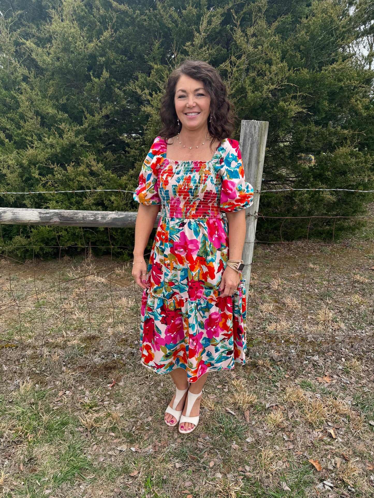 Bright Floral Midi Dress