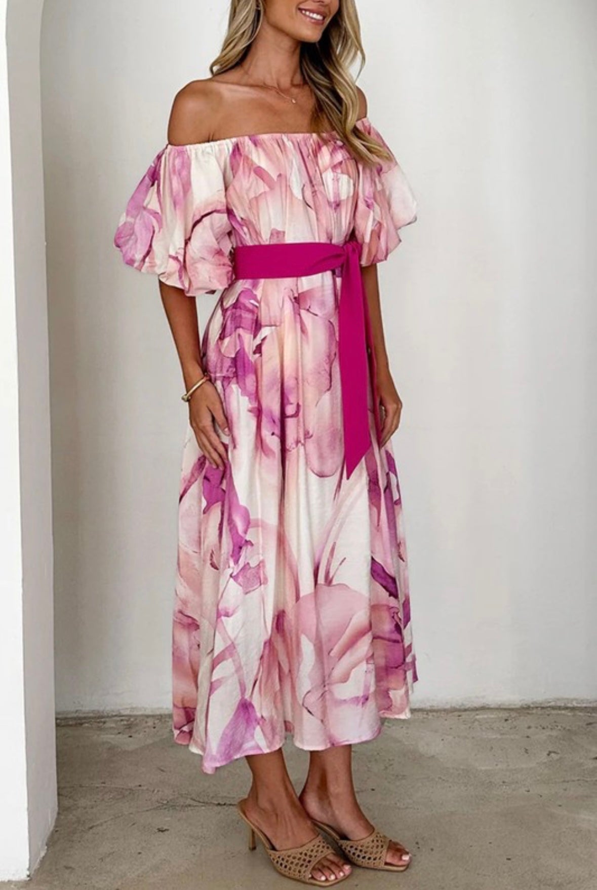 Floral Belted Midi Dress