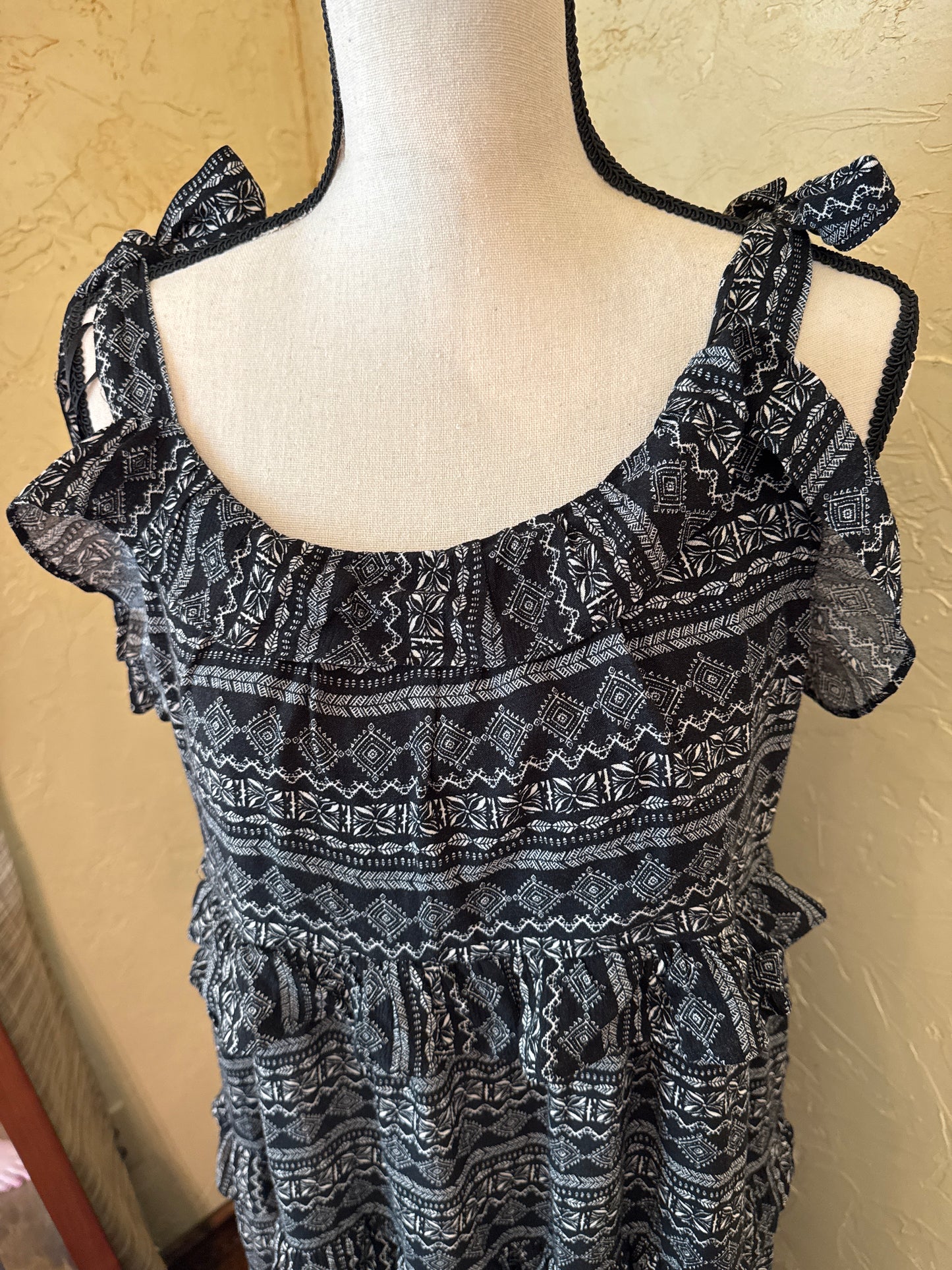 Black and White Ruffle Maxi Dress