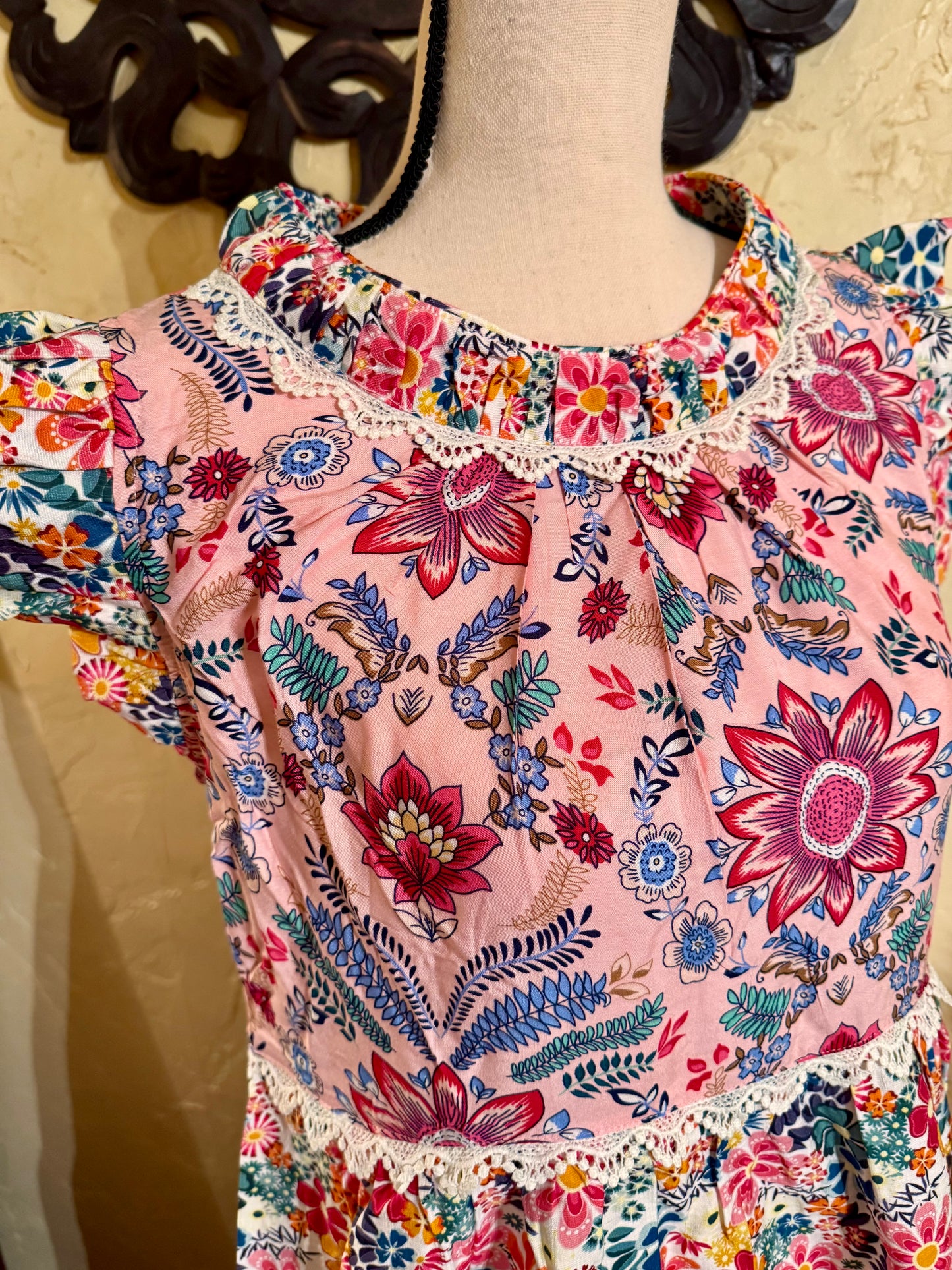 Pink Floral Tiered Dress