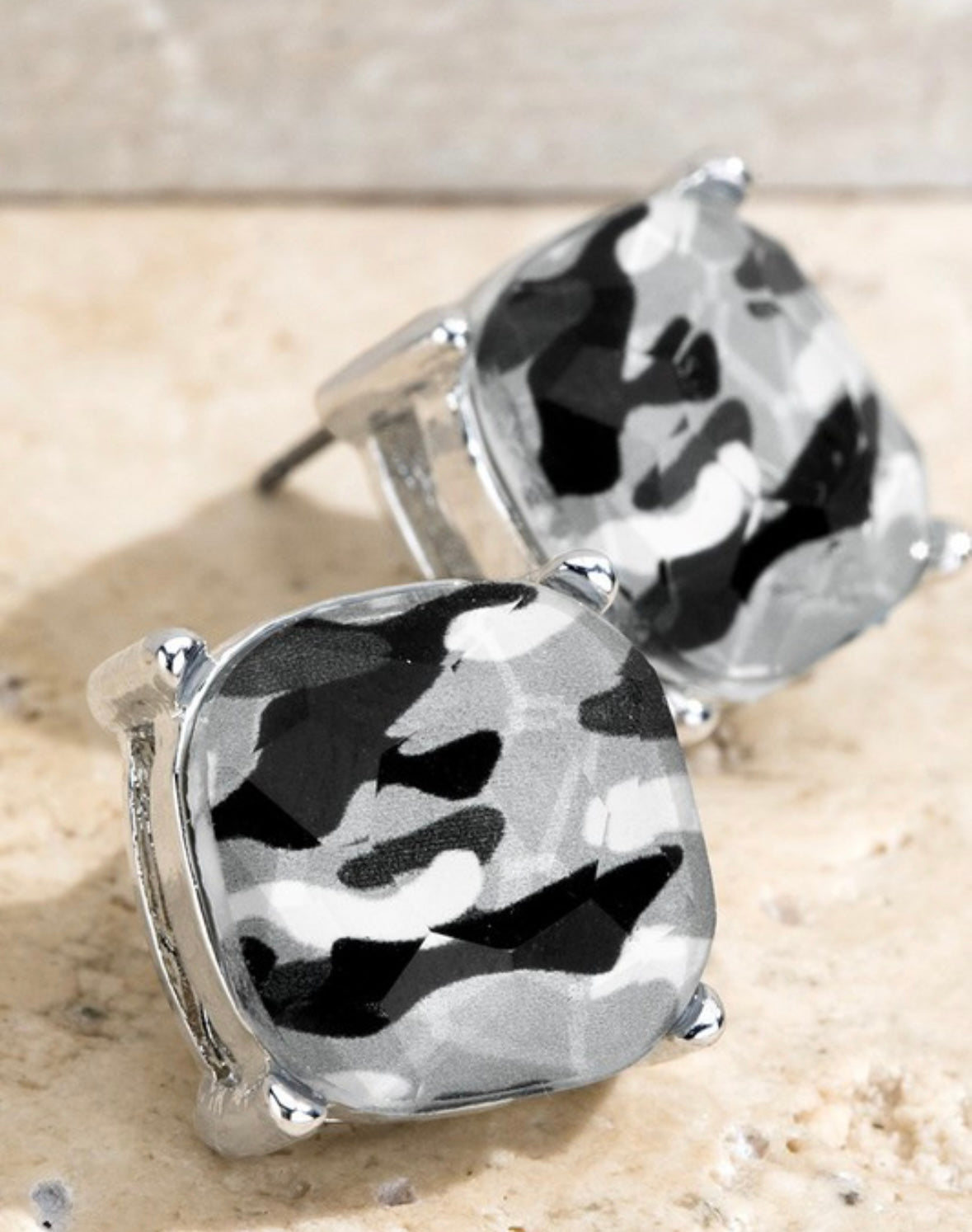 Grey Camo Chunky Stud Earrings