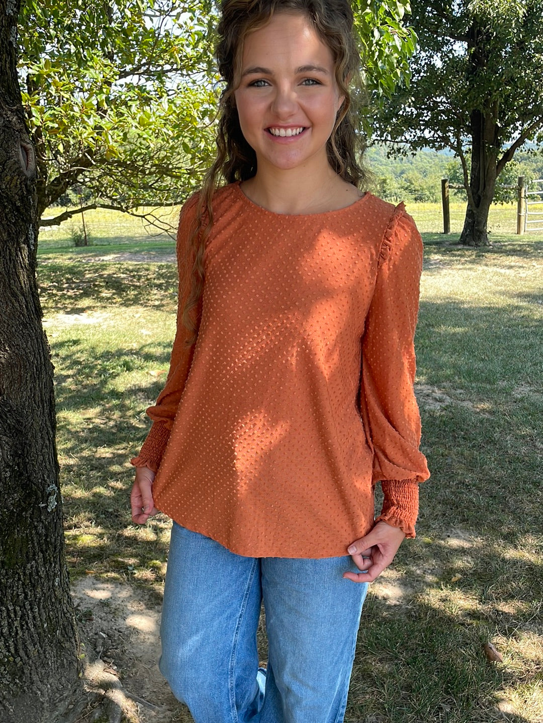 Solid RuffledLong Sleeve Top