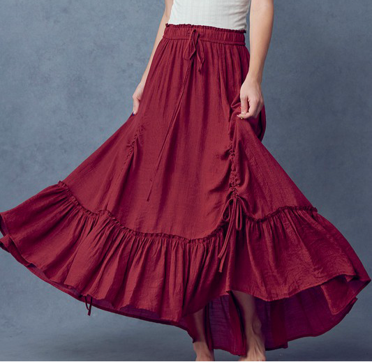 Tiered Ruched Raspberry Skirt