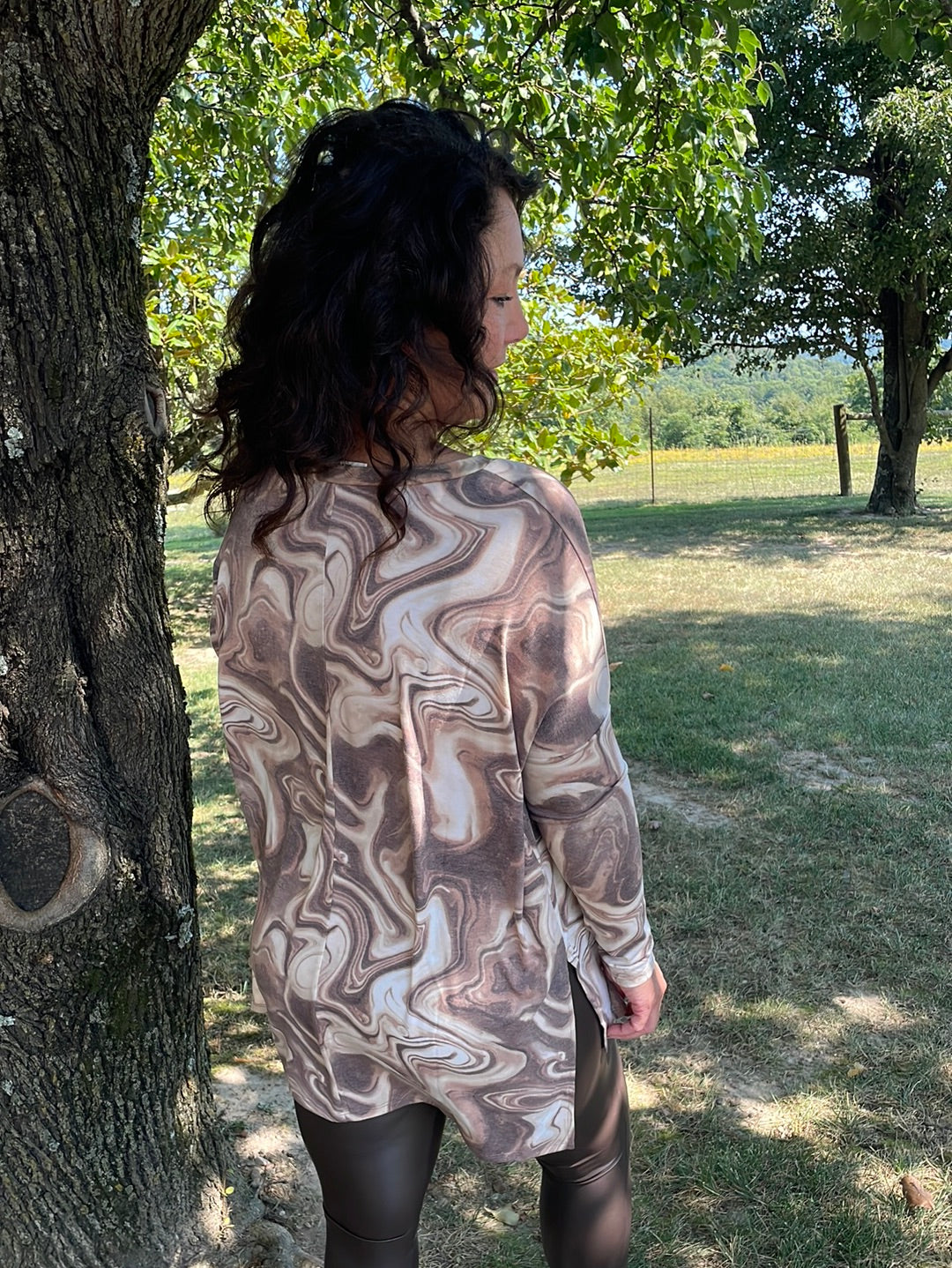 Swirl Print Dolman Long Sleeve Tunic