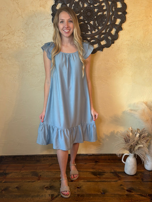 Ice Blue Ruffle Tunic Dress