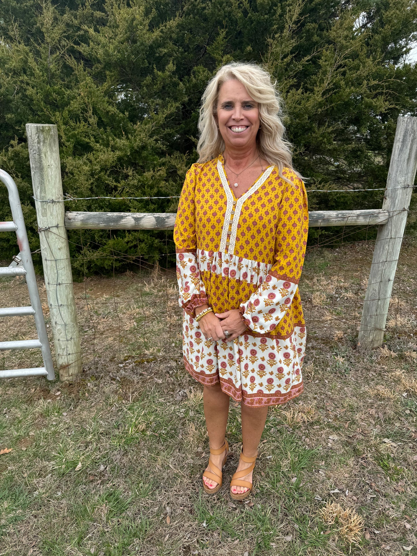 Yellow Allover Print Ruched Dress