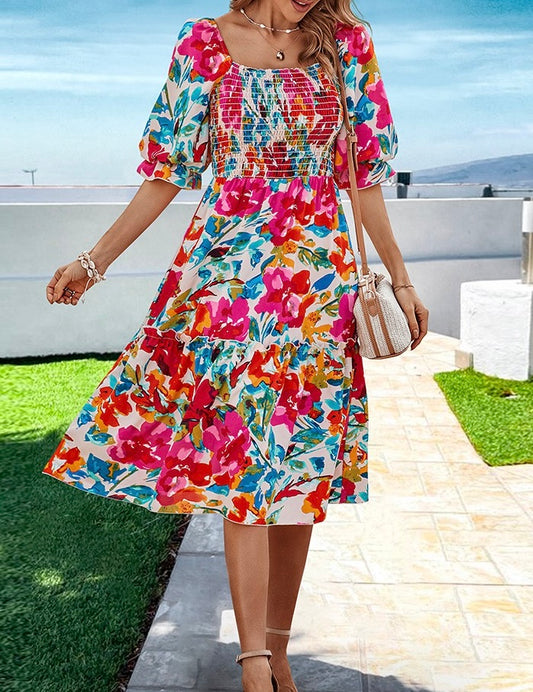 Bright Floral Midi Dress