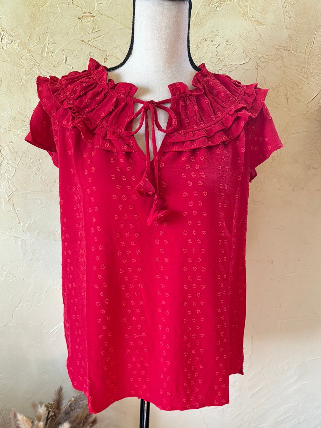 Red Ruffle Swiss Dot Top