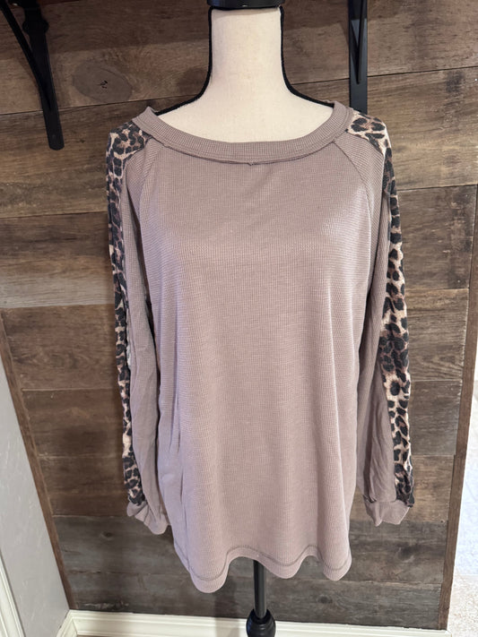 Mocha Animal Print Baseball Top