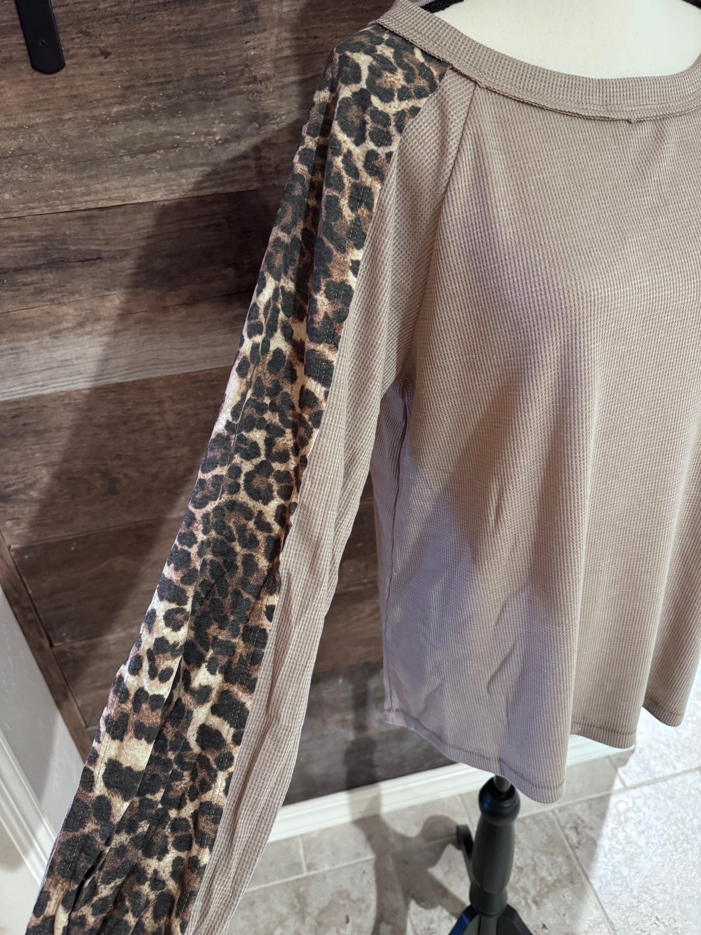 Mocha Animal Print Baseball Top