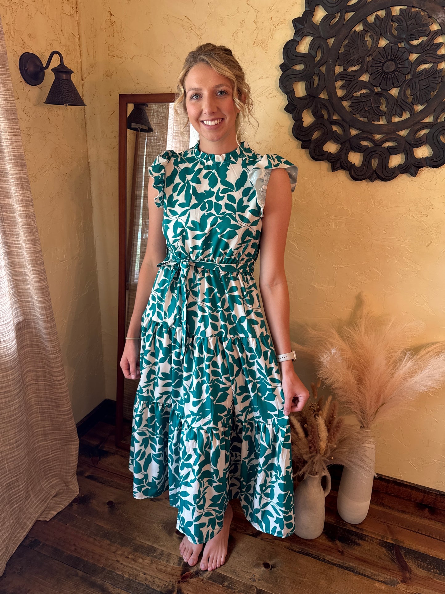 Green and White Midi Dress