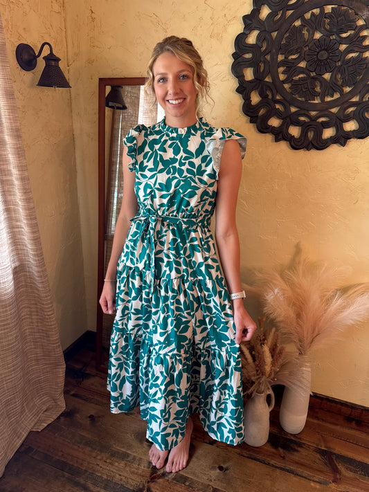 Green and White Midi Dress