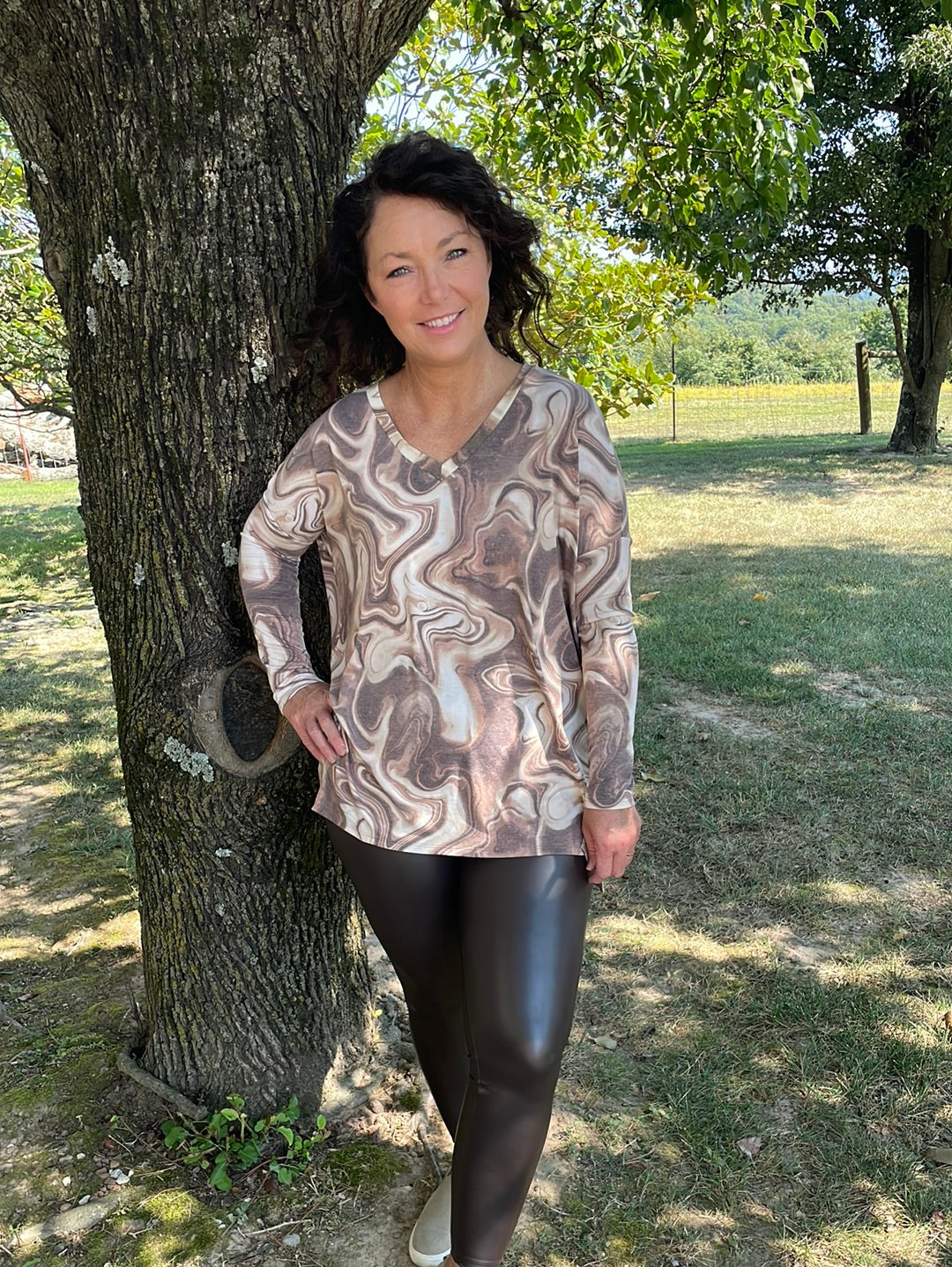 Swirl Print Dolman Long Sleeve Tunic