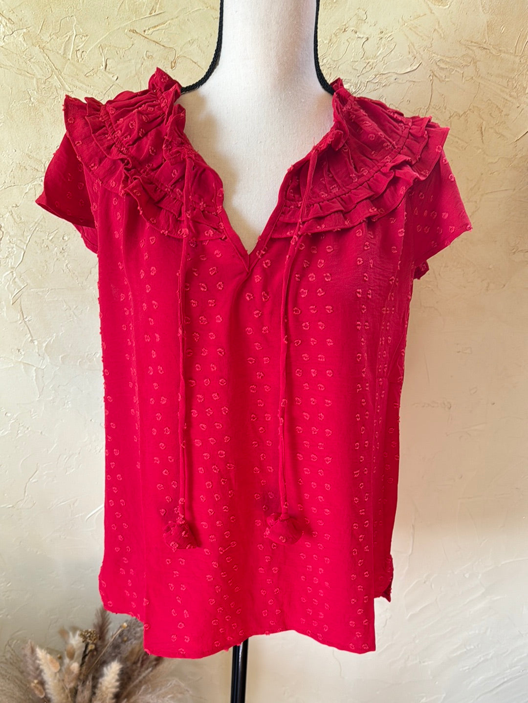 Red Ruffle Swiss Dot Top