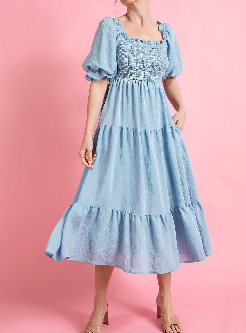 Puffed Sleeve Midi Dress