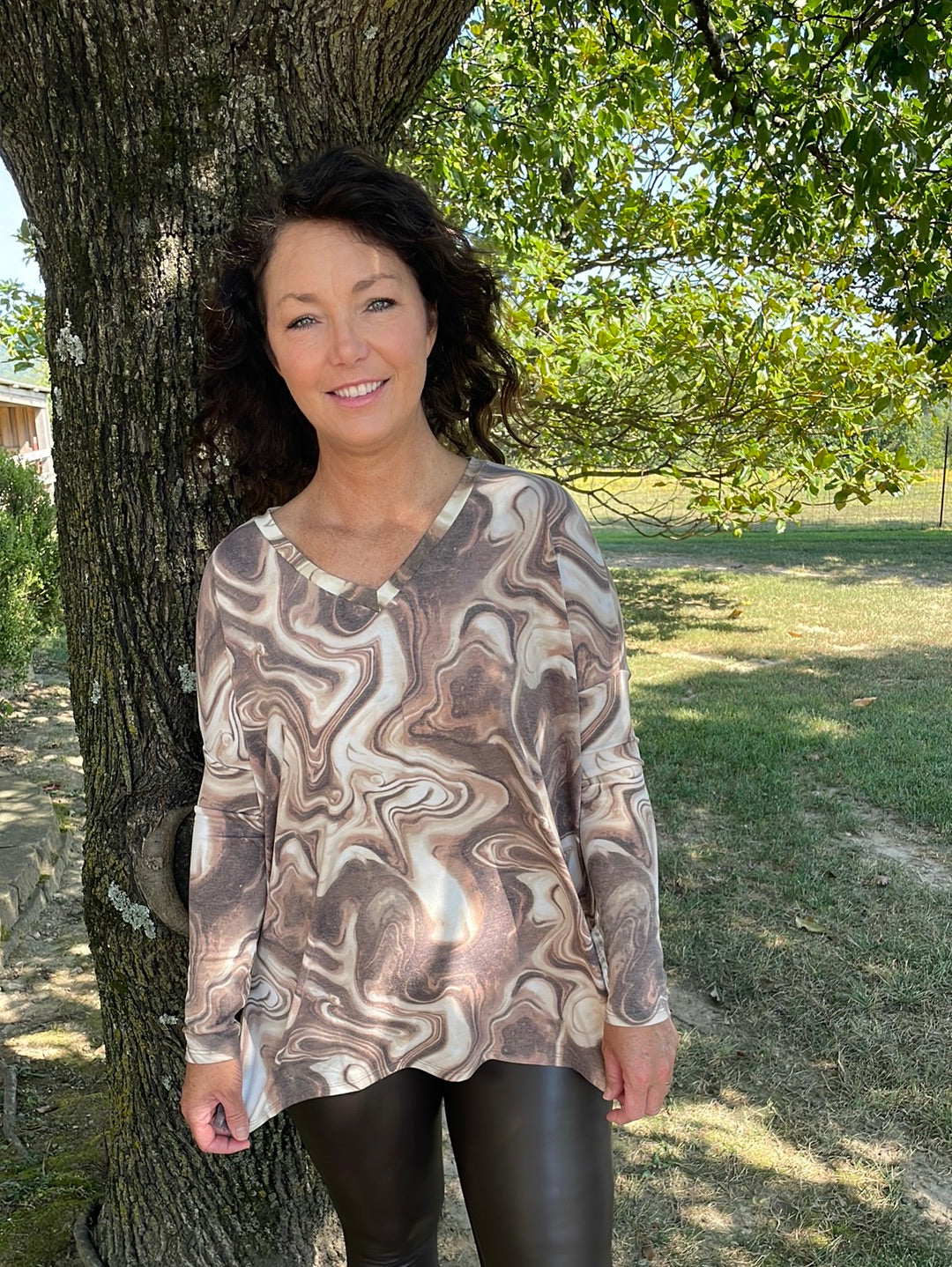 Swirl Print Dolman Long Sleeve Tunic