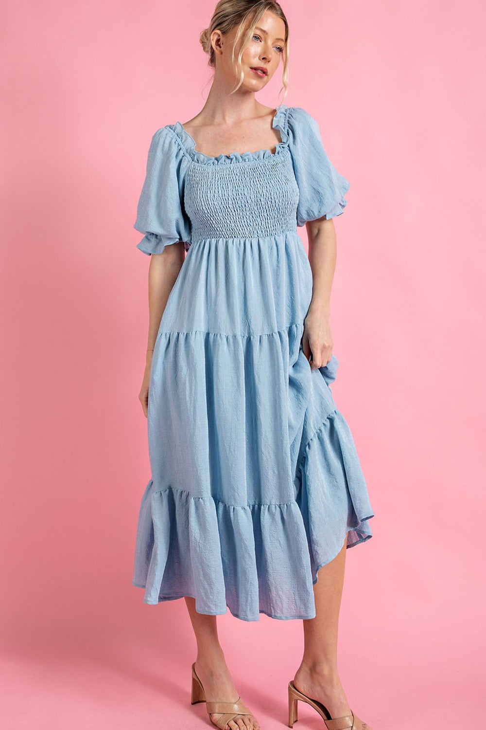 Puffed Sleeve Midi Dress