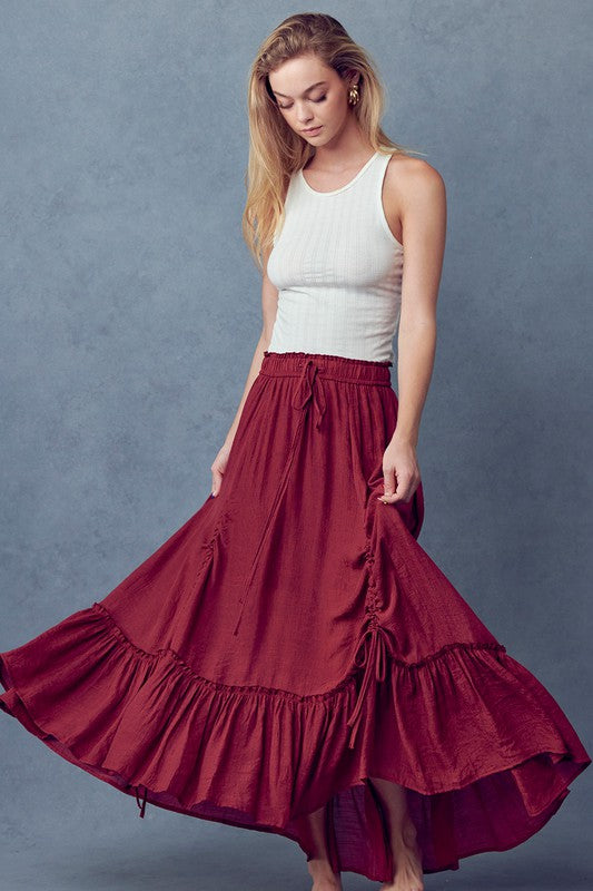 Tiered Ruched Raspberry Skirt