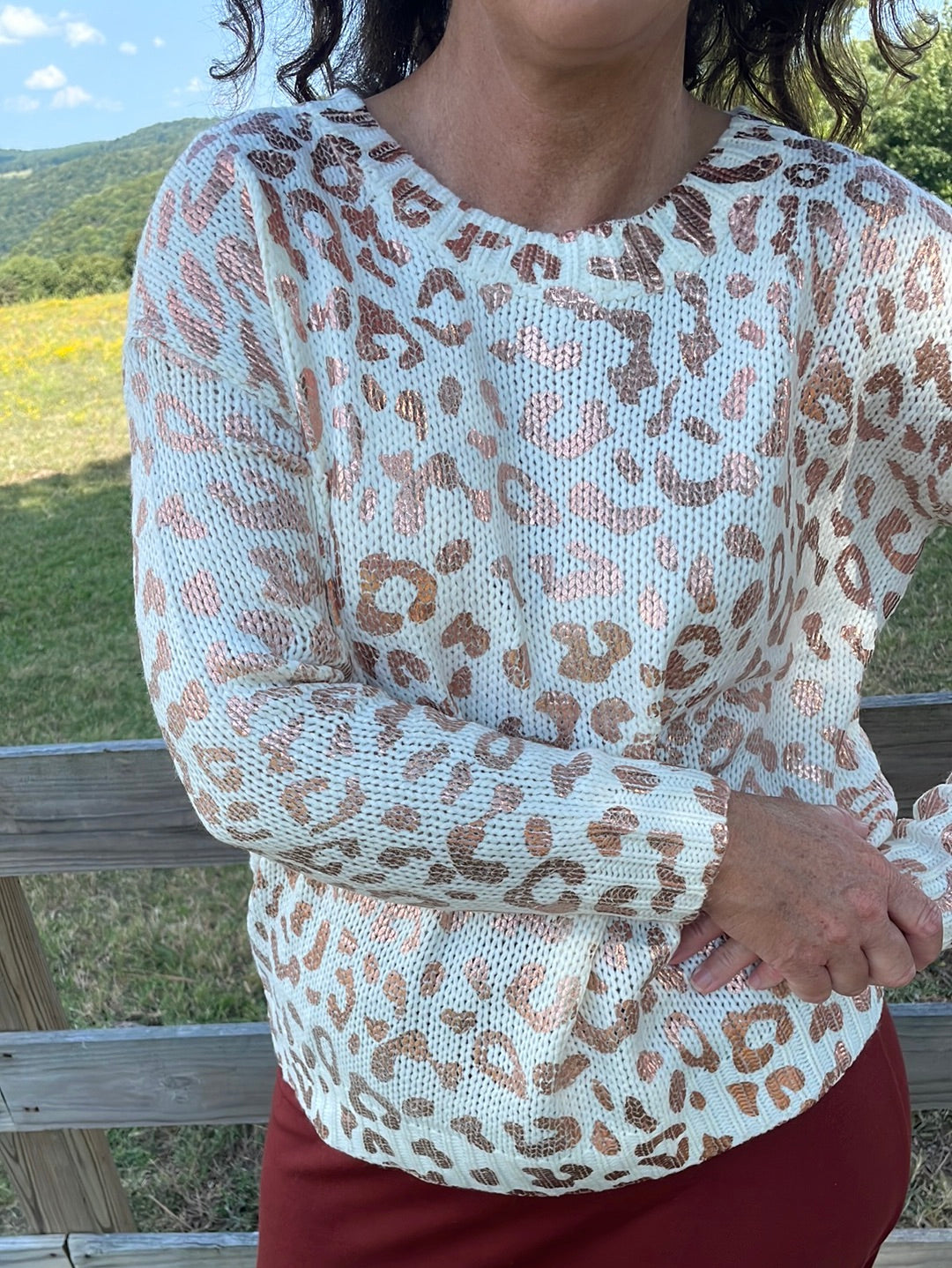 Metallic Leopard Print Knit Sweater