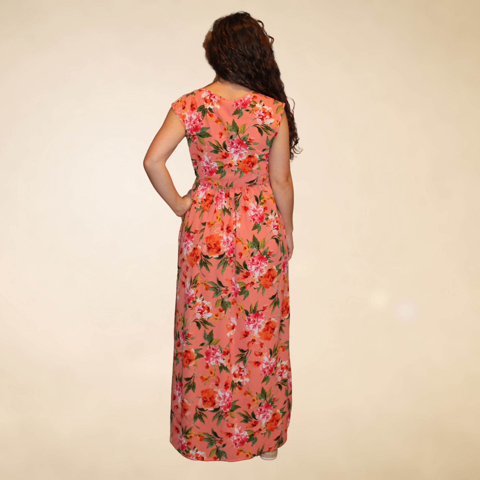 Coral Floral Print Maxi Dress - Remembering Ruth Company