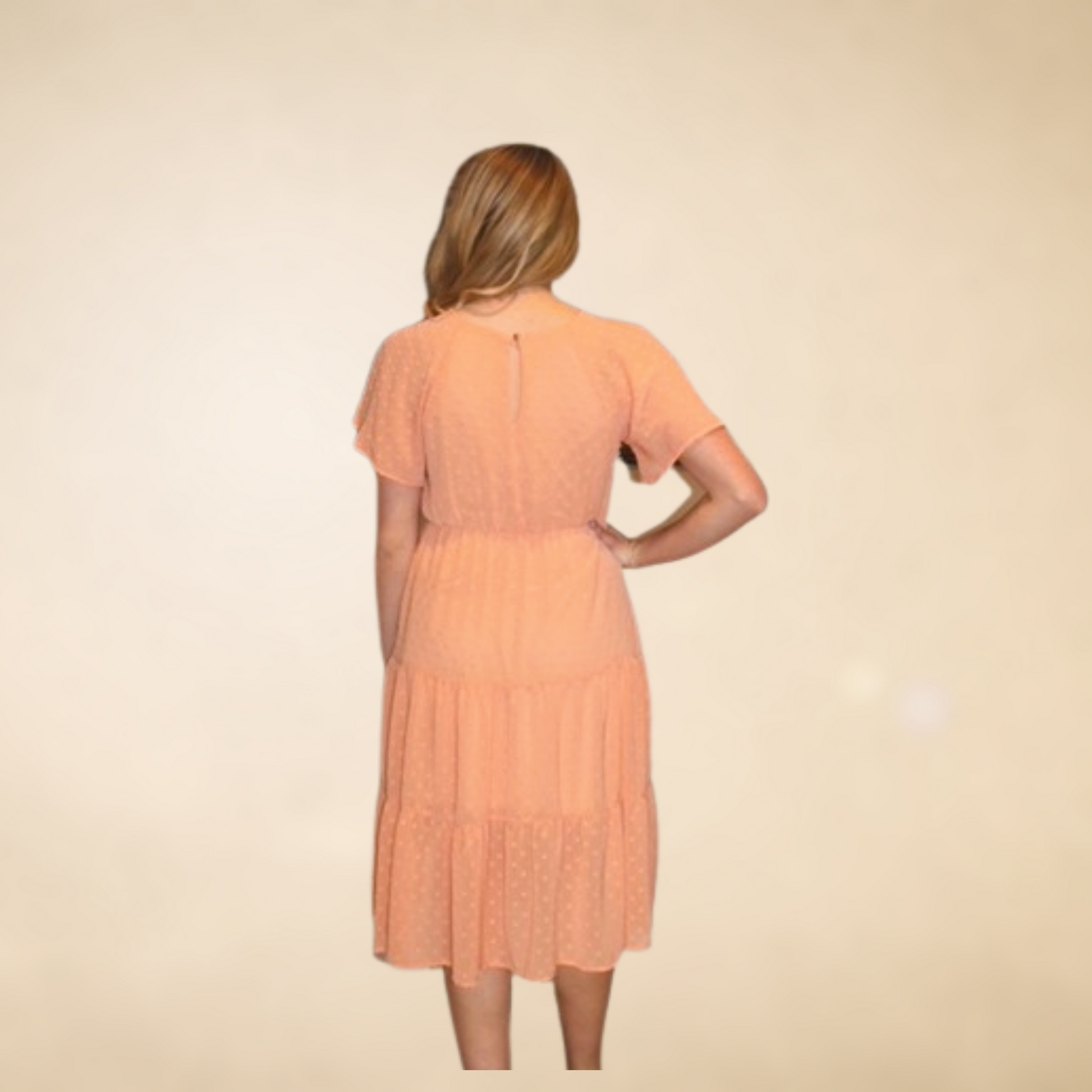 Peach Swiss Dot Tiered Midi Dress - Remembering Ruth Company