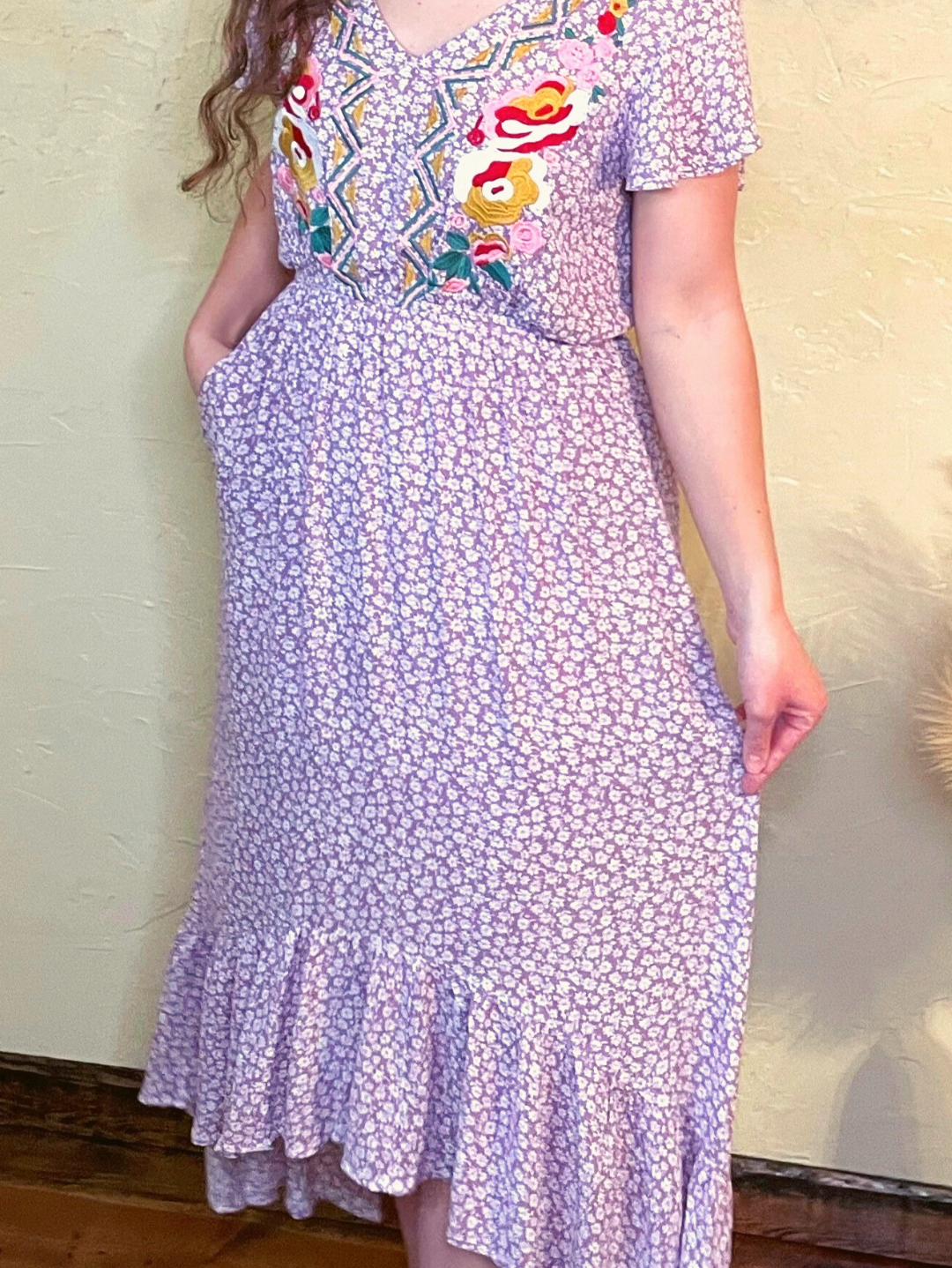 Dusty Violet Embroidered Dress - Remembering Ruth Company