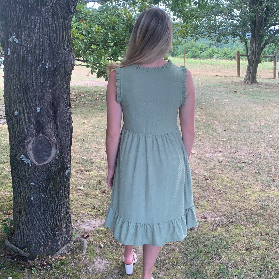 Sage Ruffled Sleeveless Dress - Remembering Ruth Company