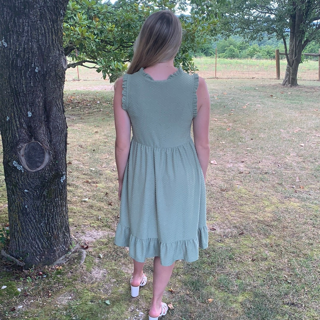 Sage Ruffled Sleeveless Dress - Remembering Ruth Company