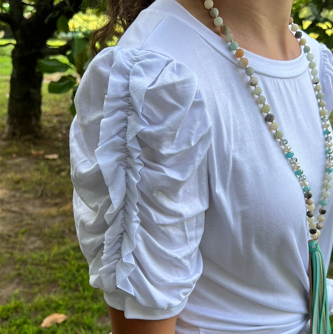 White Ruffle Sleeve top - Remembering Ruth Company