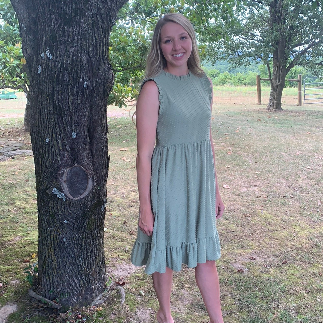 Sage Ruffled Sleeveless Dress - Remembering Ruth Company